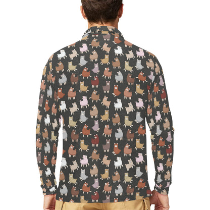 Alpaca Cute Design Themed Print Long Sleeve Polo Shirt For Men's