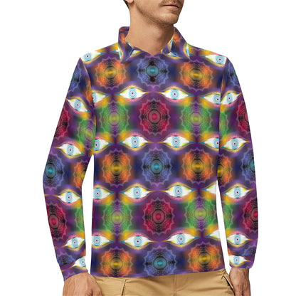 Chakra Eye Print Pattern Long Sleeve Polo Shirt For Men's