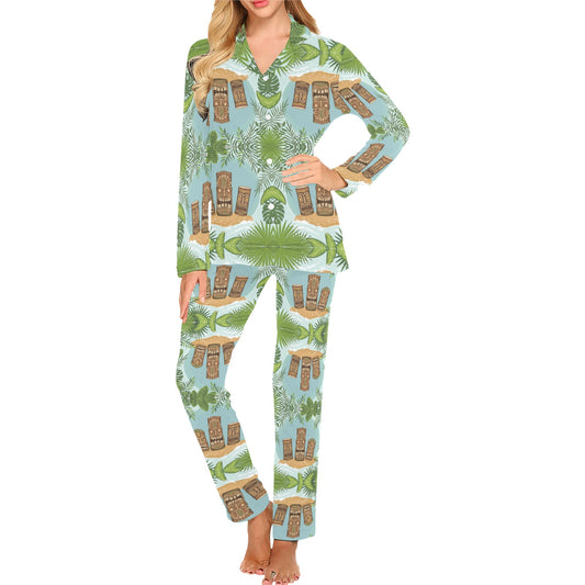 Tiki Wood Island Women's Long Pajama Set