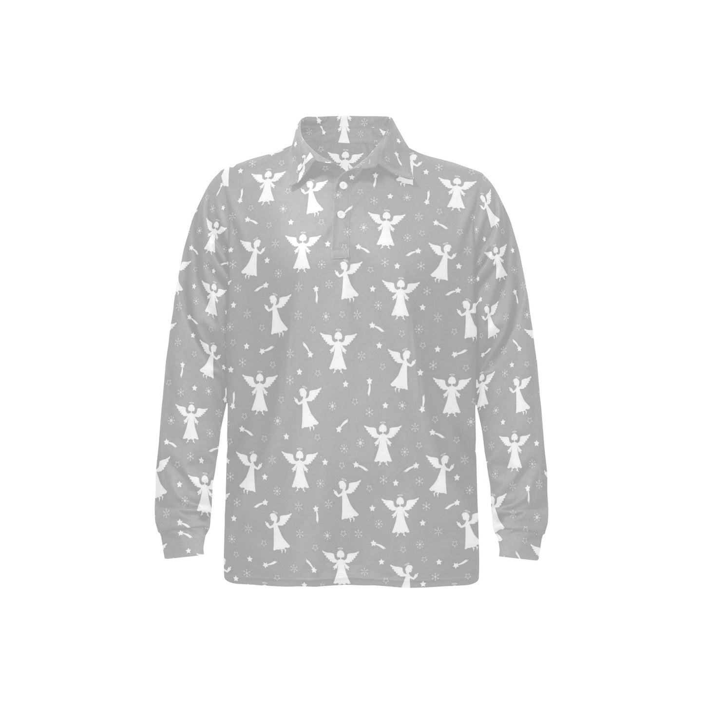 Angel Pattern Print Design 03 Long Sleeve Polo Shirt For Men's