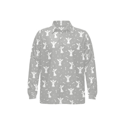 Angel Pattern Print Design 03 Long Sleeve Polo Shirt For Men's
