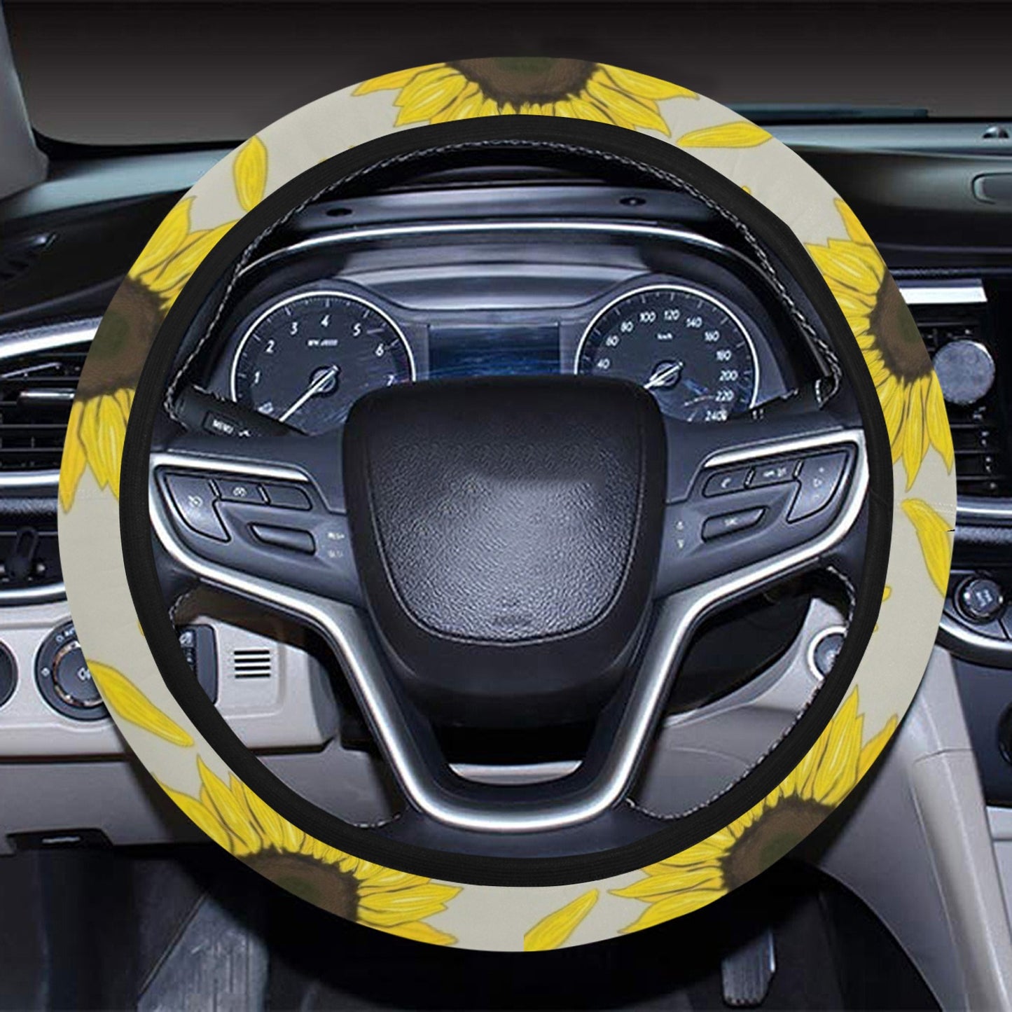 Sunflower Print Design LKS309 Steering Wheel Cover with Elastic Edge