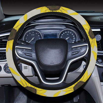 Sunflower Print Design LKS309 Steering Wheel Cover with Elastic Edge