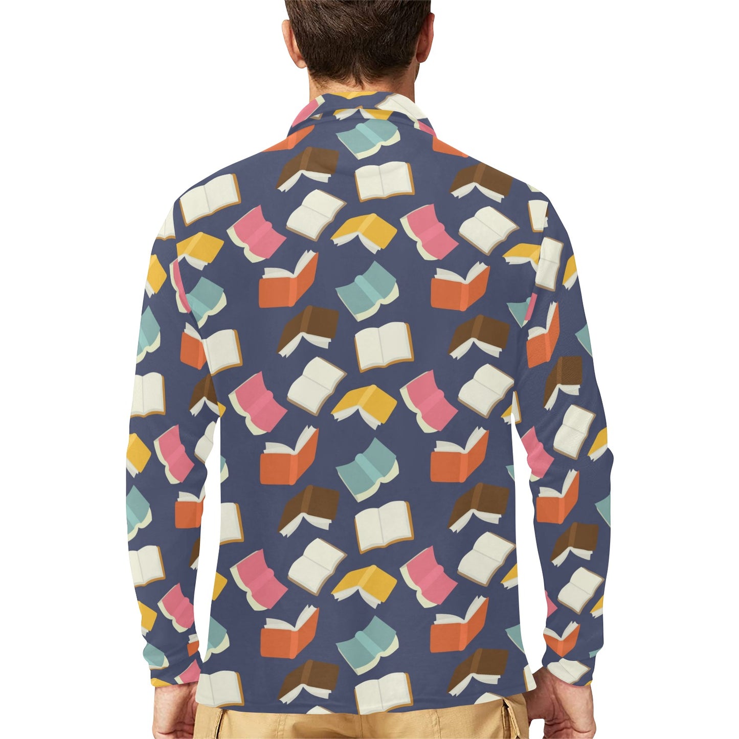 Book Pattern Print Design 01 Long Sleeve Polo Shirt For Men's