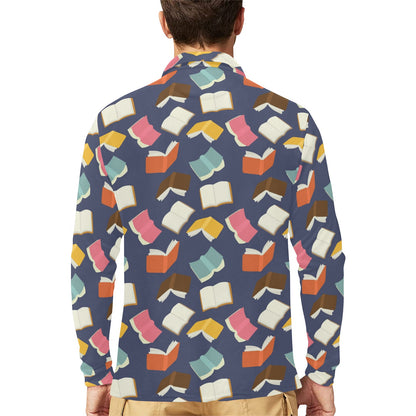 Book Pattern Print Design 01 Long Sleeve Polo Shirt For Men's
