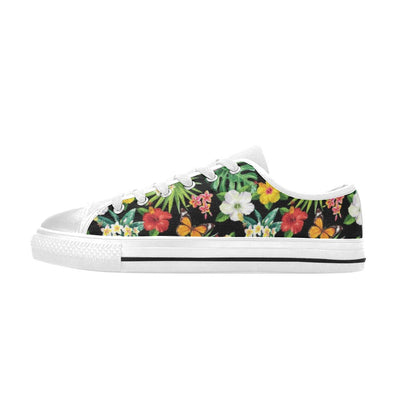 Hibiscus With Butterfly Print Design LKS305 Women's White Low Top Shoes