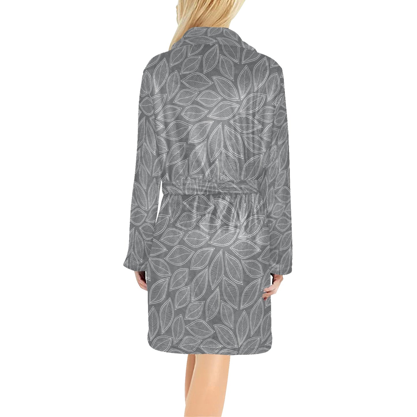 Elm Leave Grey Print Pattern Women's Fleece Robe