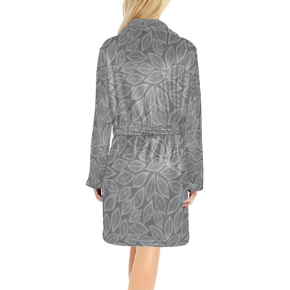 Elm Leave Grey Print Pattern Women's Fleece Robe