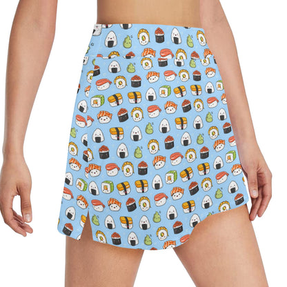 Sushi Cartoon Design 17" Golf & Pickleball Skort with Pockets