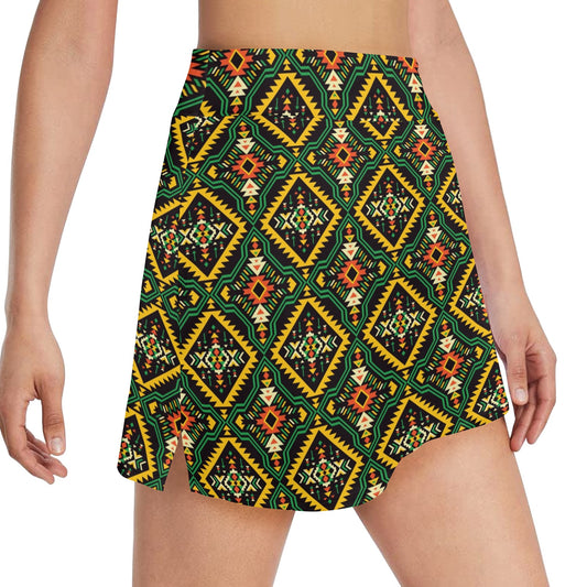 Kente Green Design African Print 17" Golf & Pickleball Skort with Pockets