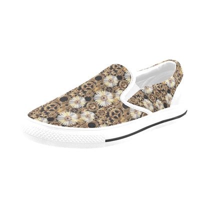 Steampunk Print Design LKS305 White Slip Ons Canvas Women's Shoes