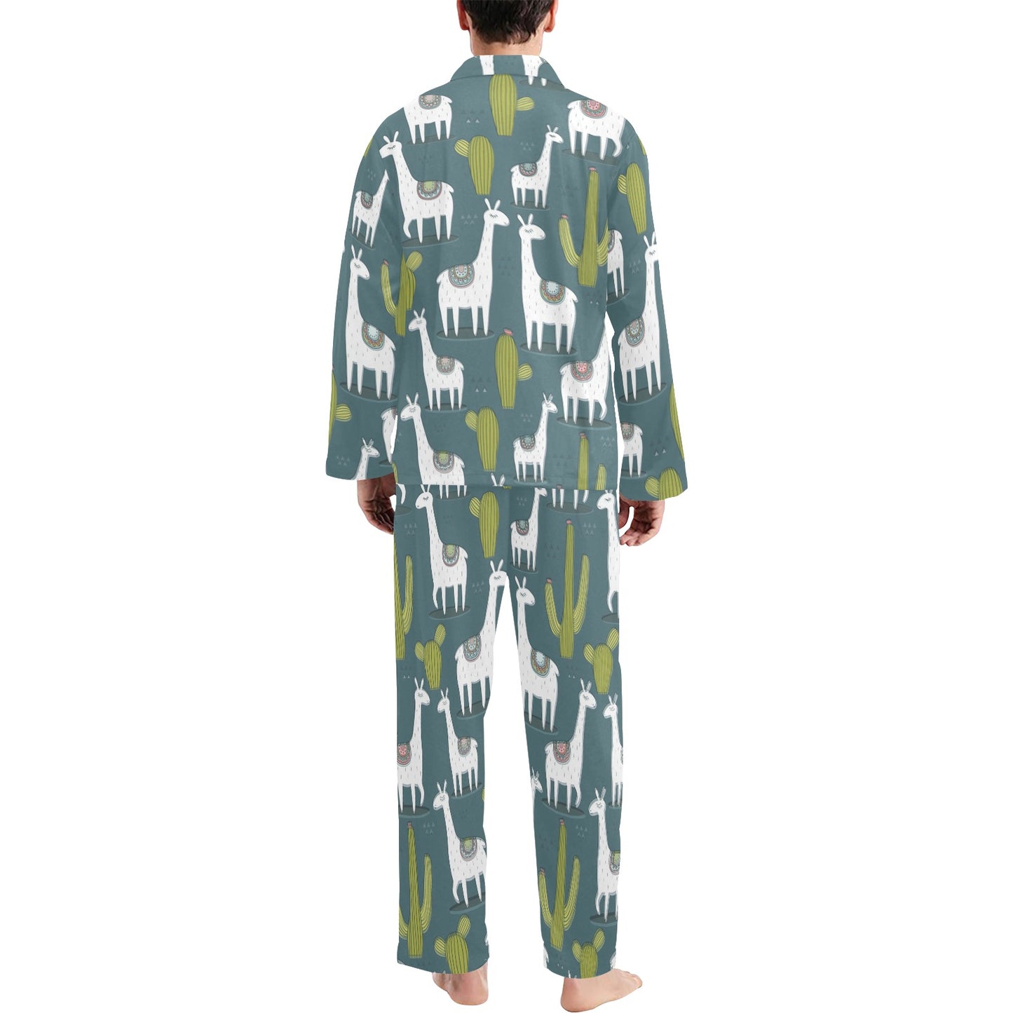 Llama Cactus Pattern Print Design 03 Men's Long Pajama Set