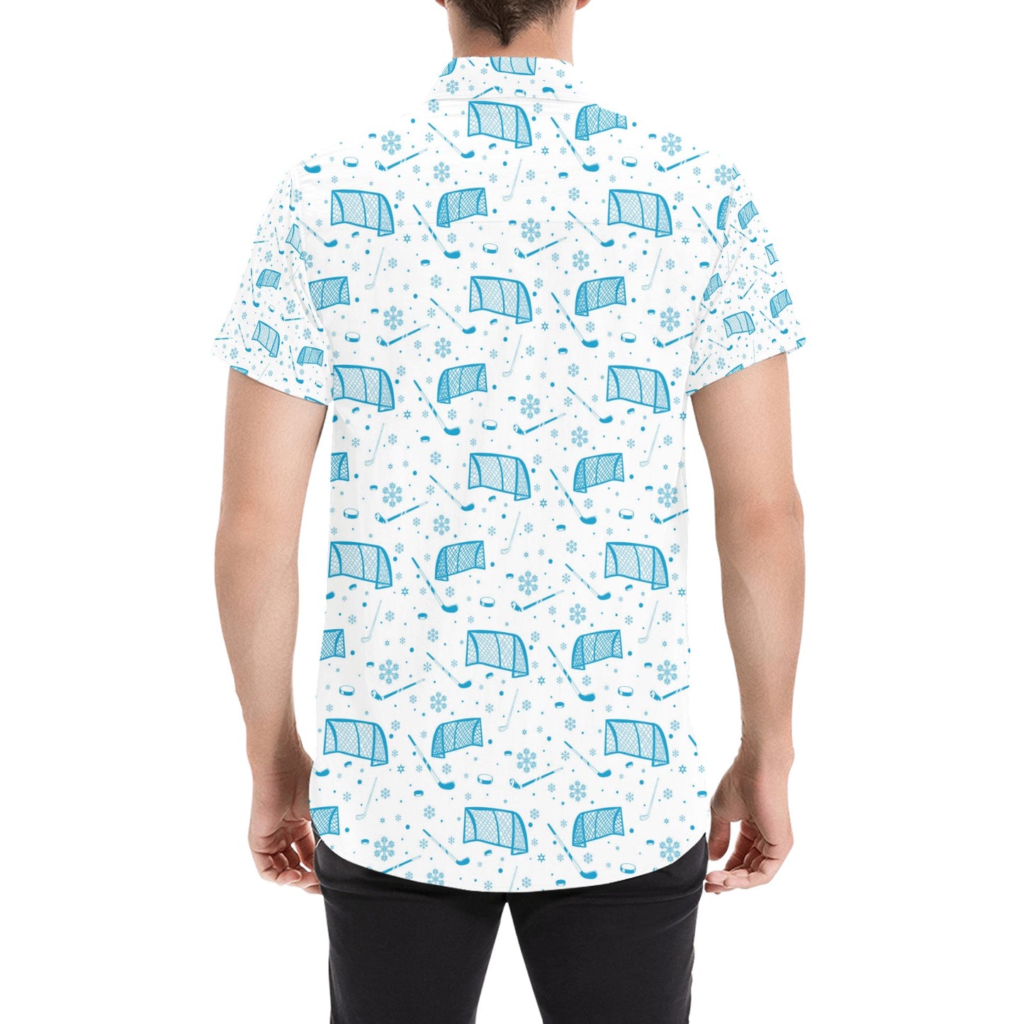 Hockey Print Design LKS303 Men Short Sleeve Button Up Shirt