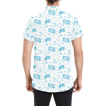 Hockey Print Design LKS303 Men Short Sleeve Button Up Shirt