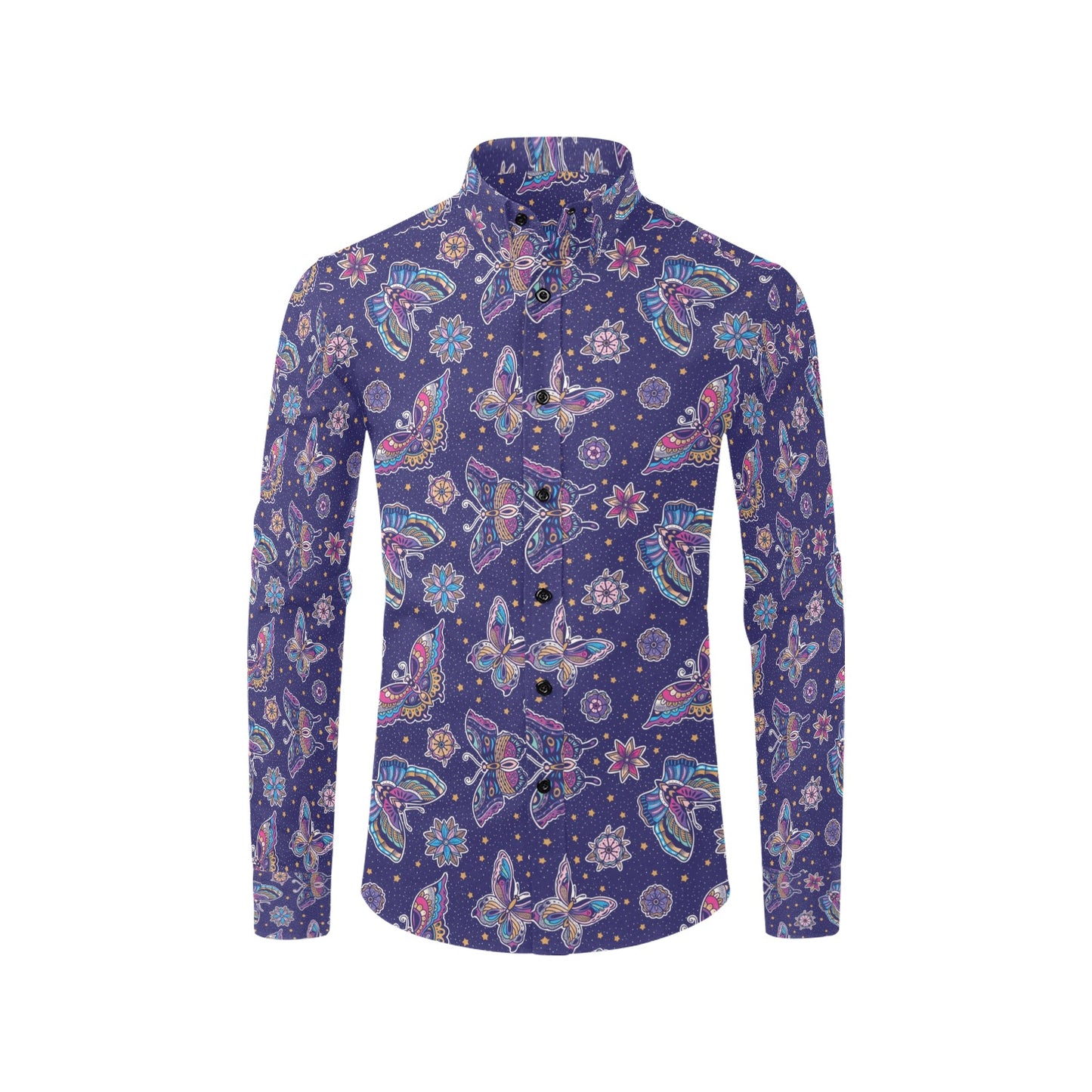 Butterfly Print Design LKS303 Men's Long Sleeve Dress Shirt