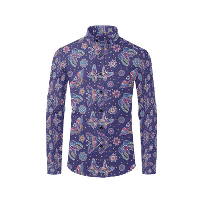 Butterfly Print Design LKS303 Men's Long Sleeve Dress Shirt