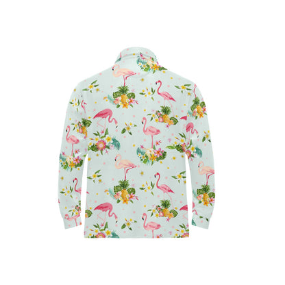 Flamingo Sweet Pattern Long Sleeve Polo Shirt For Men's