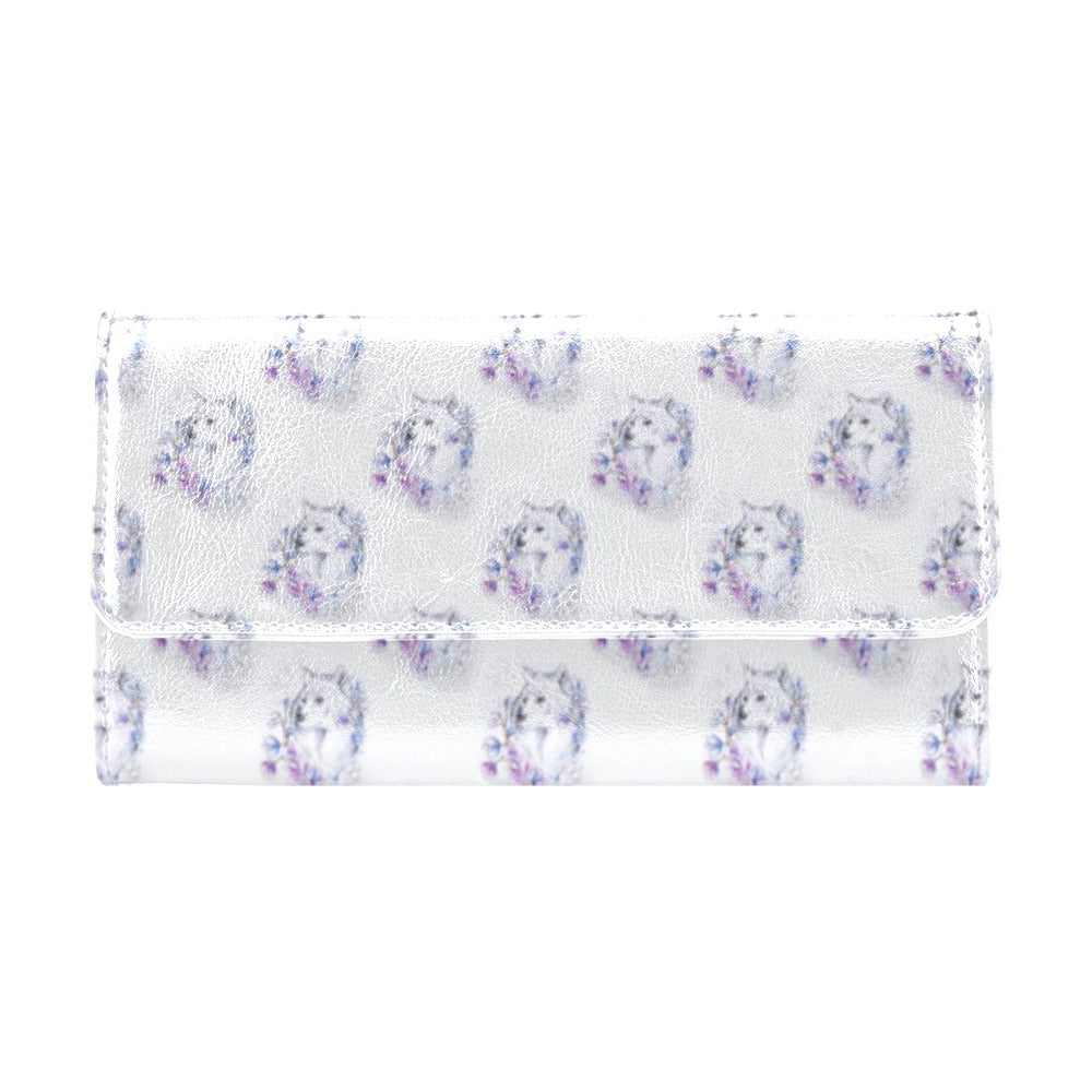 Wolf with Flower Print Design Women's Trifold Wallet