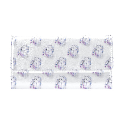Wolf with Flower Print Design Women's Trifold Wallet