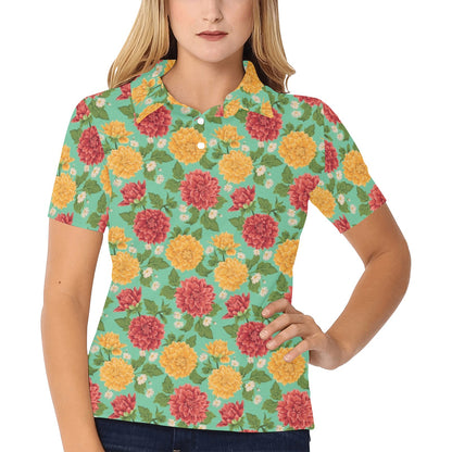 Dahlia Pattern Print Design DH011 Women's Polo Shirt