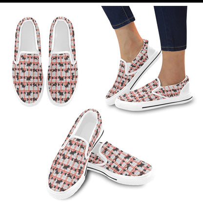 Scottish Terriers Print Design LKS3014 White Slip Ons Canvas Women's Shoes