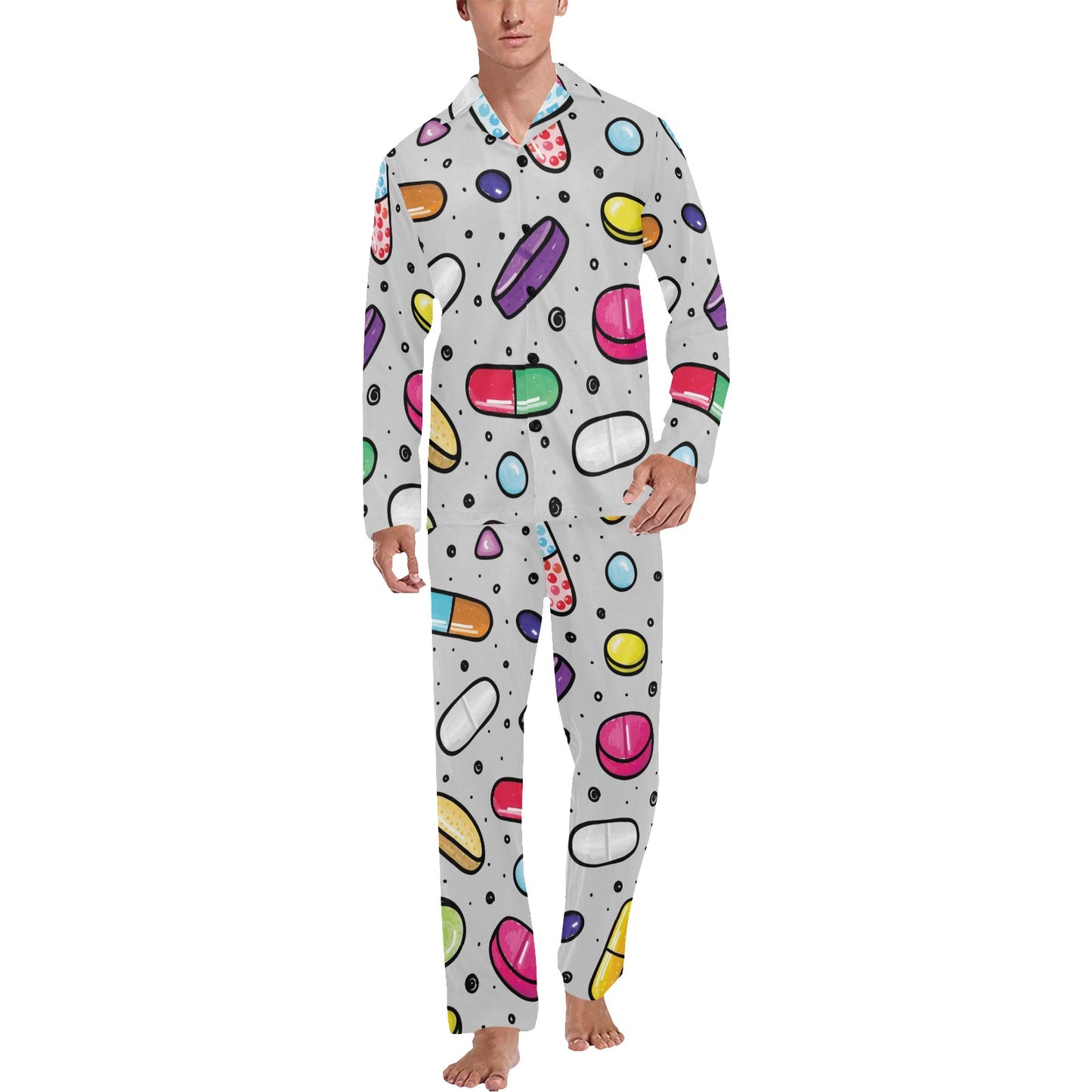 Pill Pattern Print Design A04 Men's Long Pajama Set