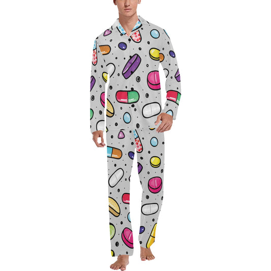 Pill Pattern Print Design A04 Men's Long Pajama Set
