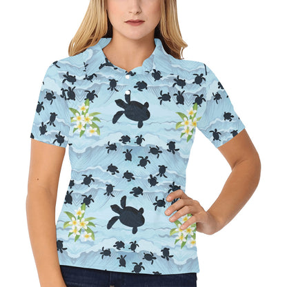 Sea Turtle Pattern Print Design T011 Women's Polo Shirt