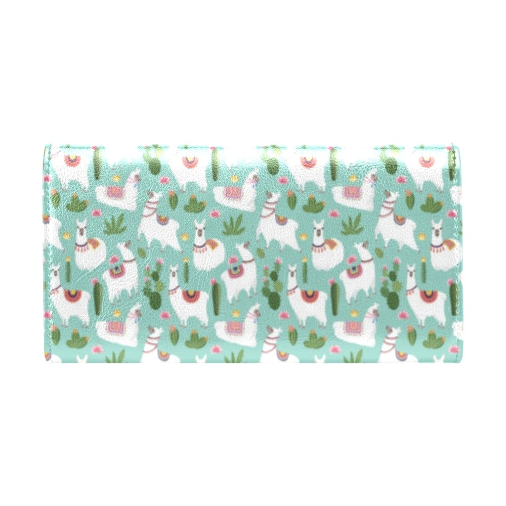 Llama with Cactus Themed Print Women's Trifold Wallet