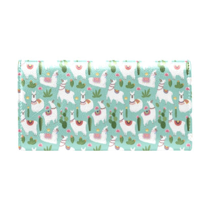 Llama with Cactus Themed Print Women's Trifold Wallet