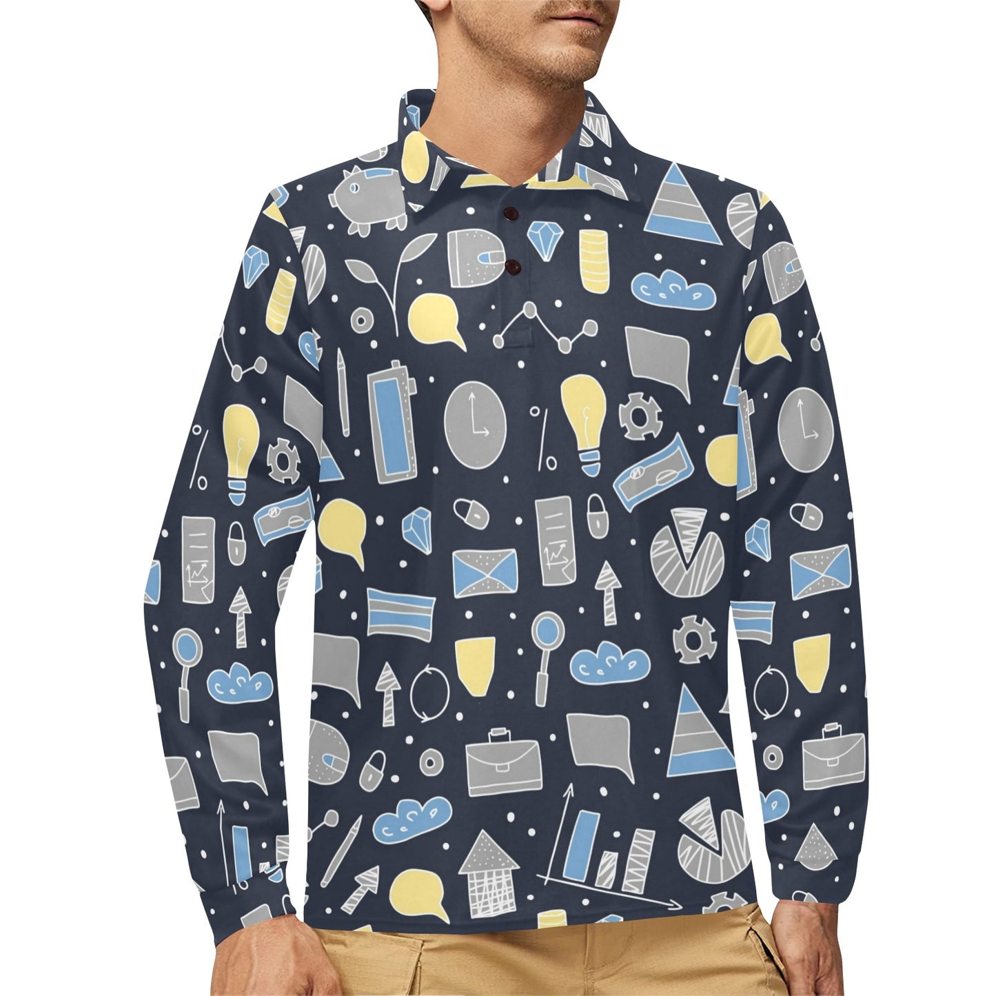 Accounting Financial Pattern Print Design 04 Long Sleeve Polo Shirt For Men's
