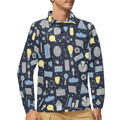 Accounting Financial Pattern Print Design 04 Long Sleeve Polo Shirt For Men's