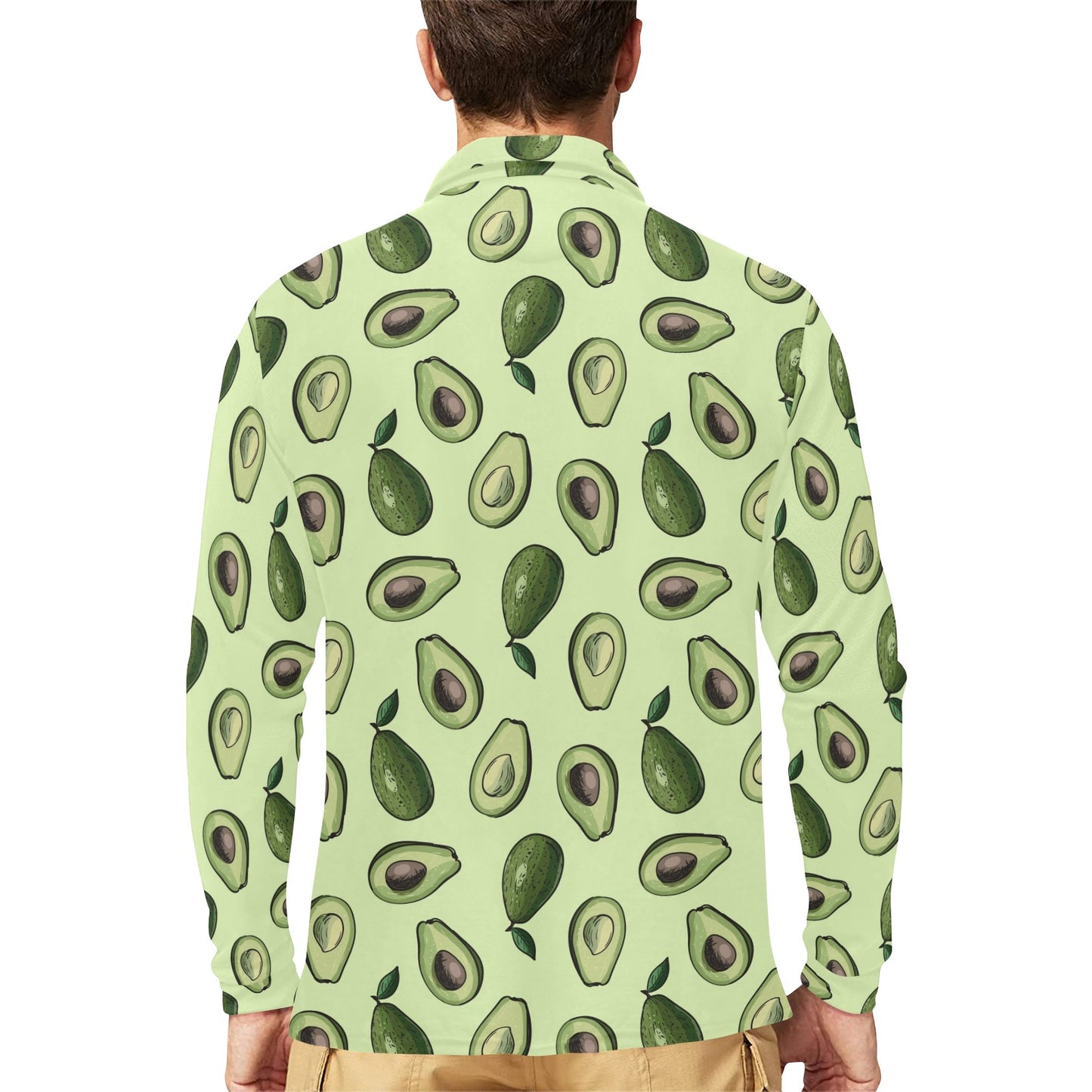 Avocado Pattern Print Design 02 Long Sleeve Polo Shirt For Men's