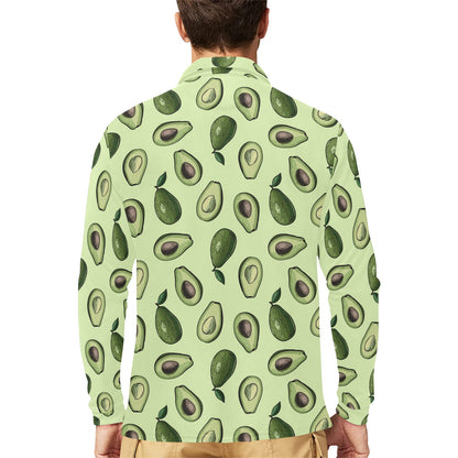 Avocado Pattern Print Design 02 Long Sleeve Polo Shirt For Men's