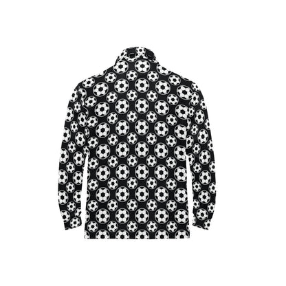 Soccer Ball Black Print Pattern Long Sleeve Polo Shirt For Men's