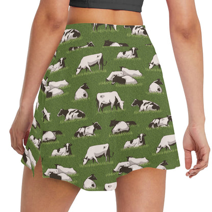 Cow on Grass Print Pattern 17" Golf & Pickleball Skort with Pockets