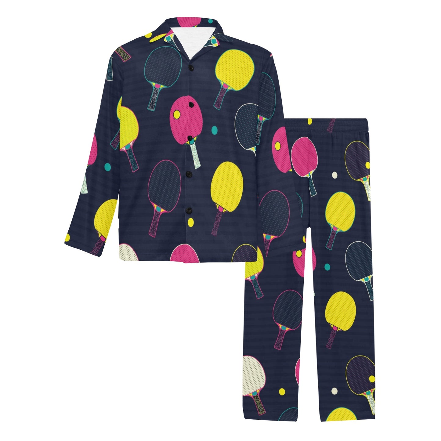 Ping Pong Pattern Print Design A04 Men's Long Pajama Set