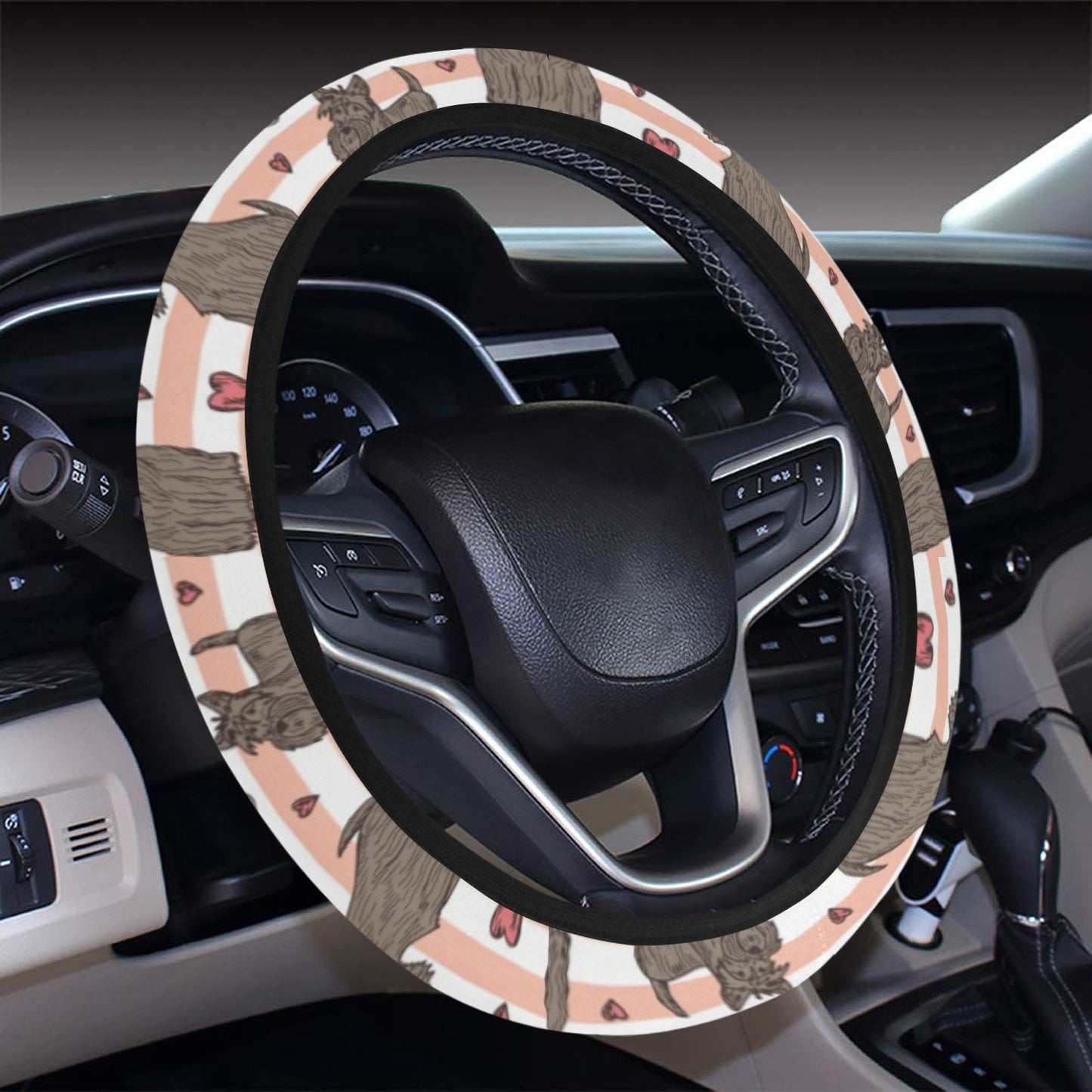 Scottish Terriers Print Design LKS3016 Steering Wheel Cover with Elastic Edge