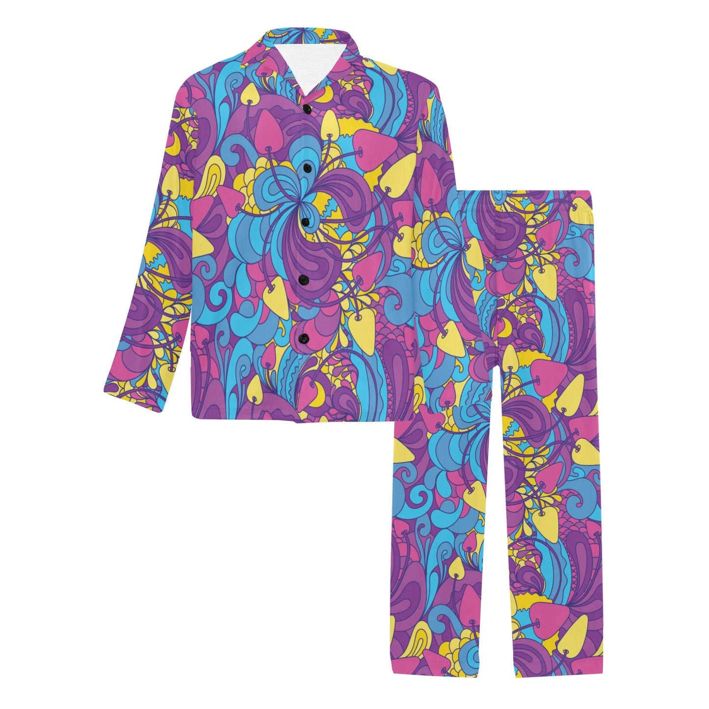 Psychedelic Mushroom Pattern Print Design A03 Men's Long Pajama Set