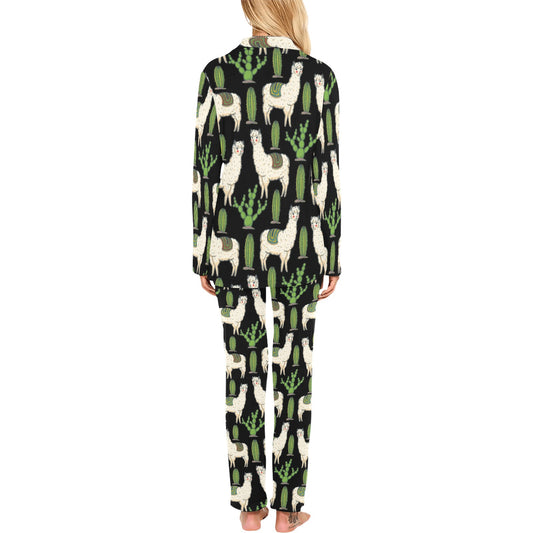 Llama Cactus Pattern Print Design 011 Women's Long Pajama Set