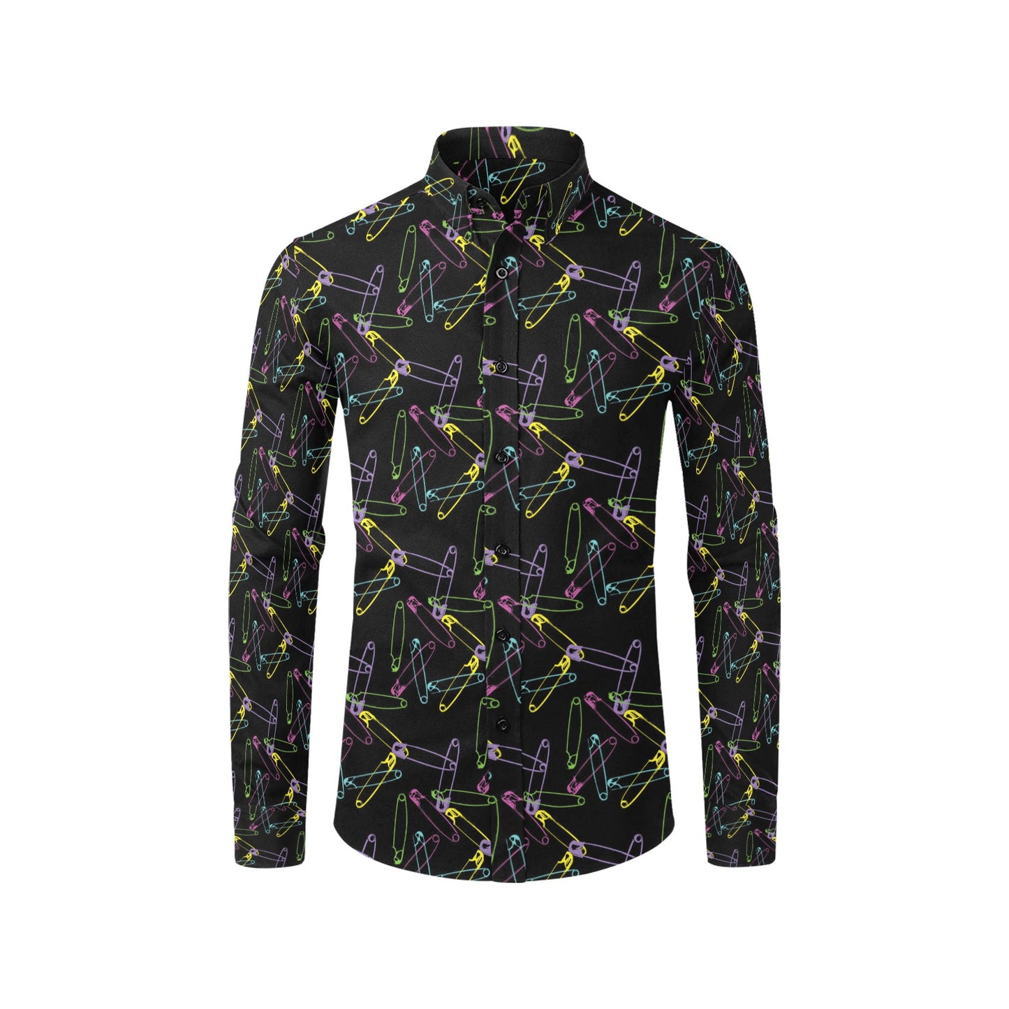 Safety Pin Print Design LKS304 Men's Long Sleeve Dress Shirt