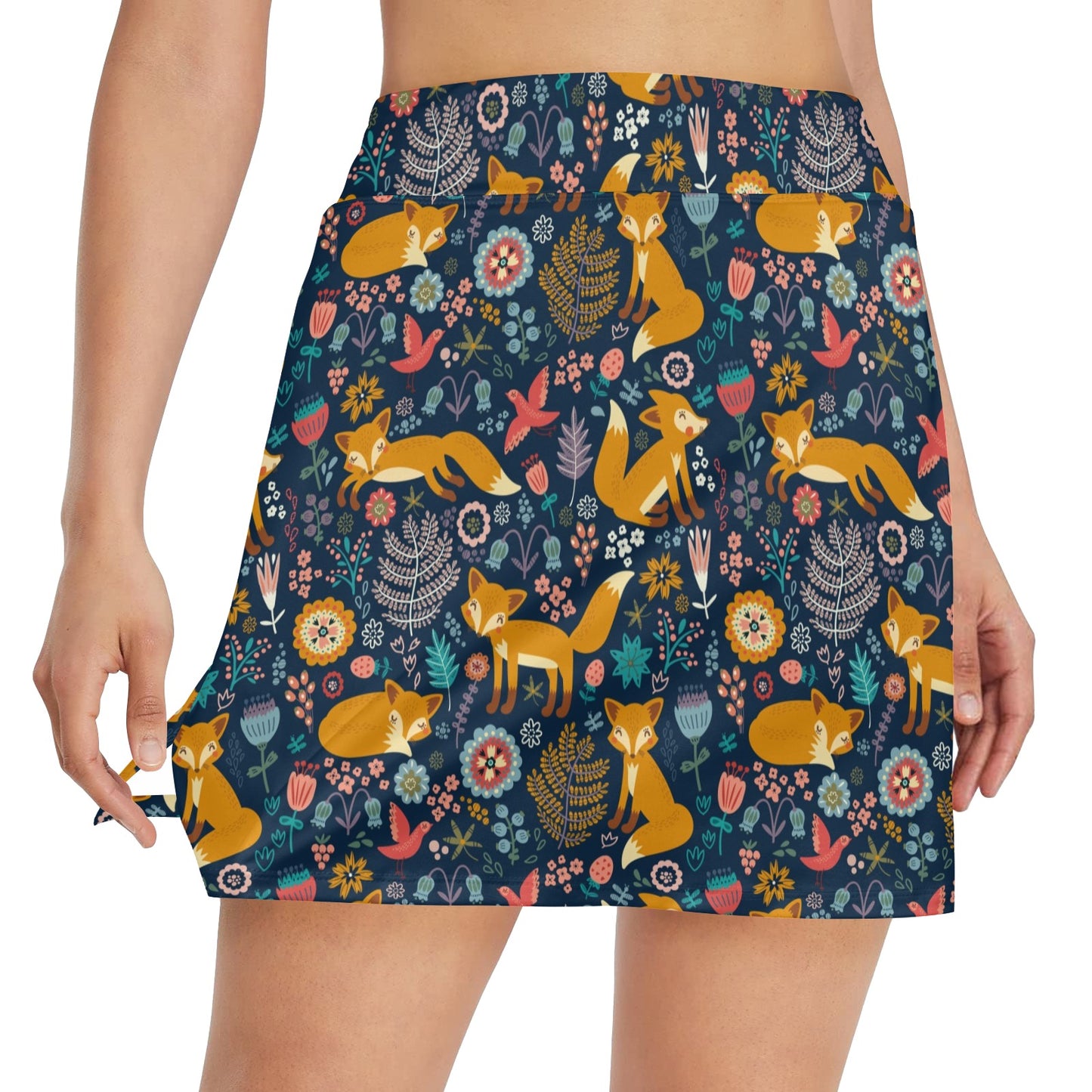 Fox Cute Jungle Print Pattern 17" Golf & Pickleball Skort with Pockets