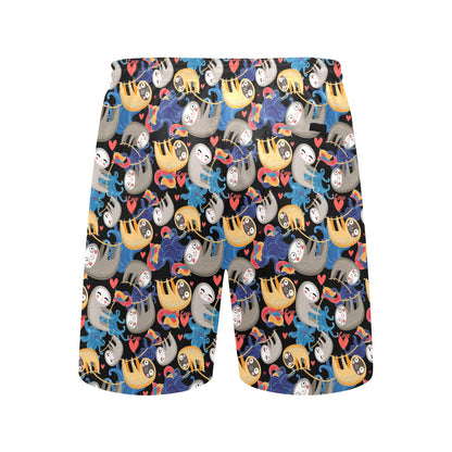 Sloth Cartoon Design Themed Print Men's Swim Trunks Beach Shorts