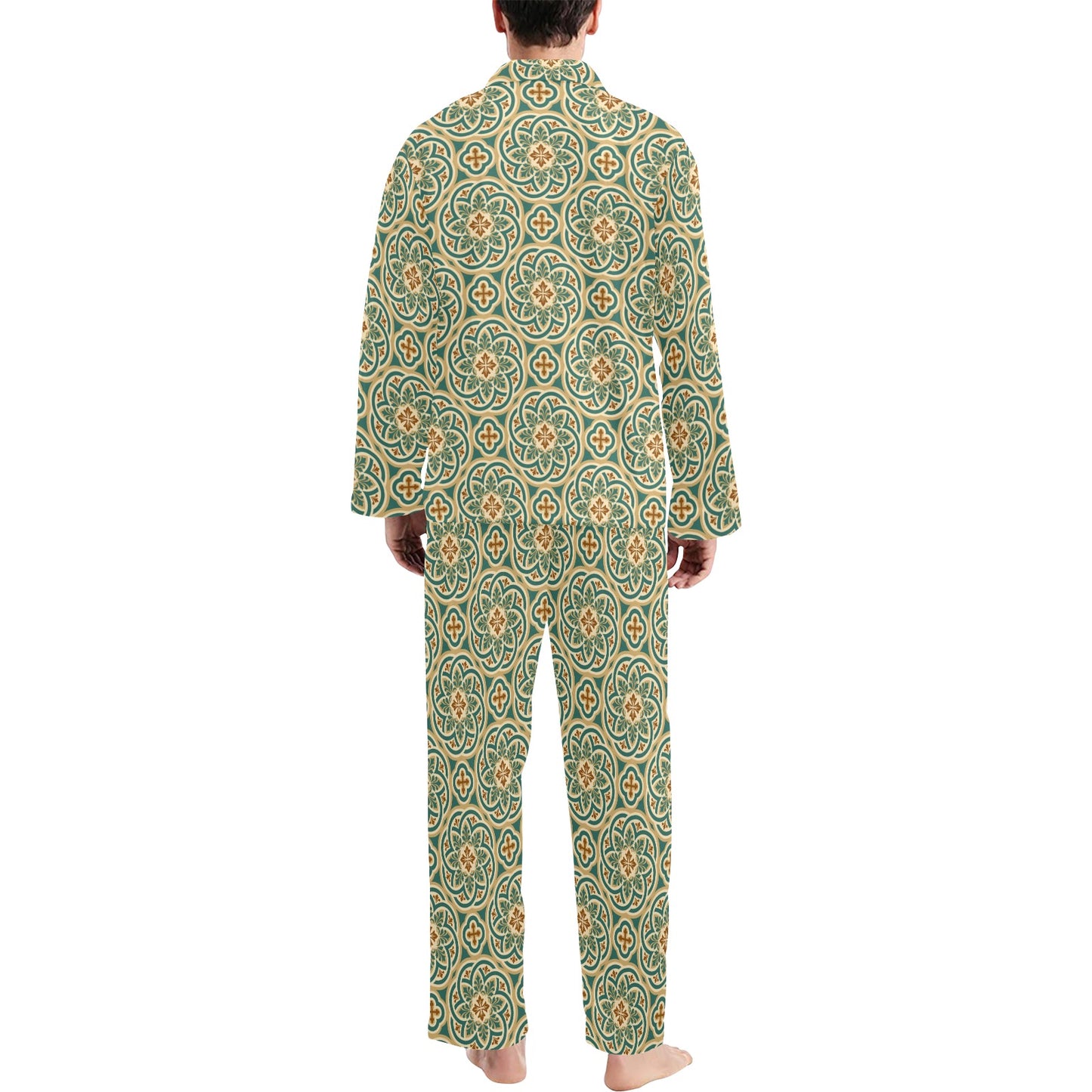 Cross Pattern Print Design 01 Men's Long Pajama Set