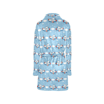 Airplane Cartoon Pattern Print Design 07 Women's Fleece Robe