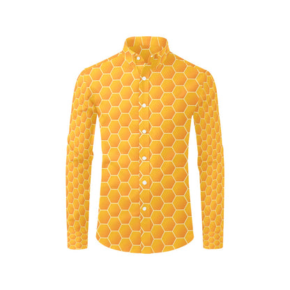 Honey Bee Honeycomb Print Design LKS3011 Men's Long Sleeve Dress Shirt
