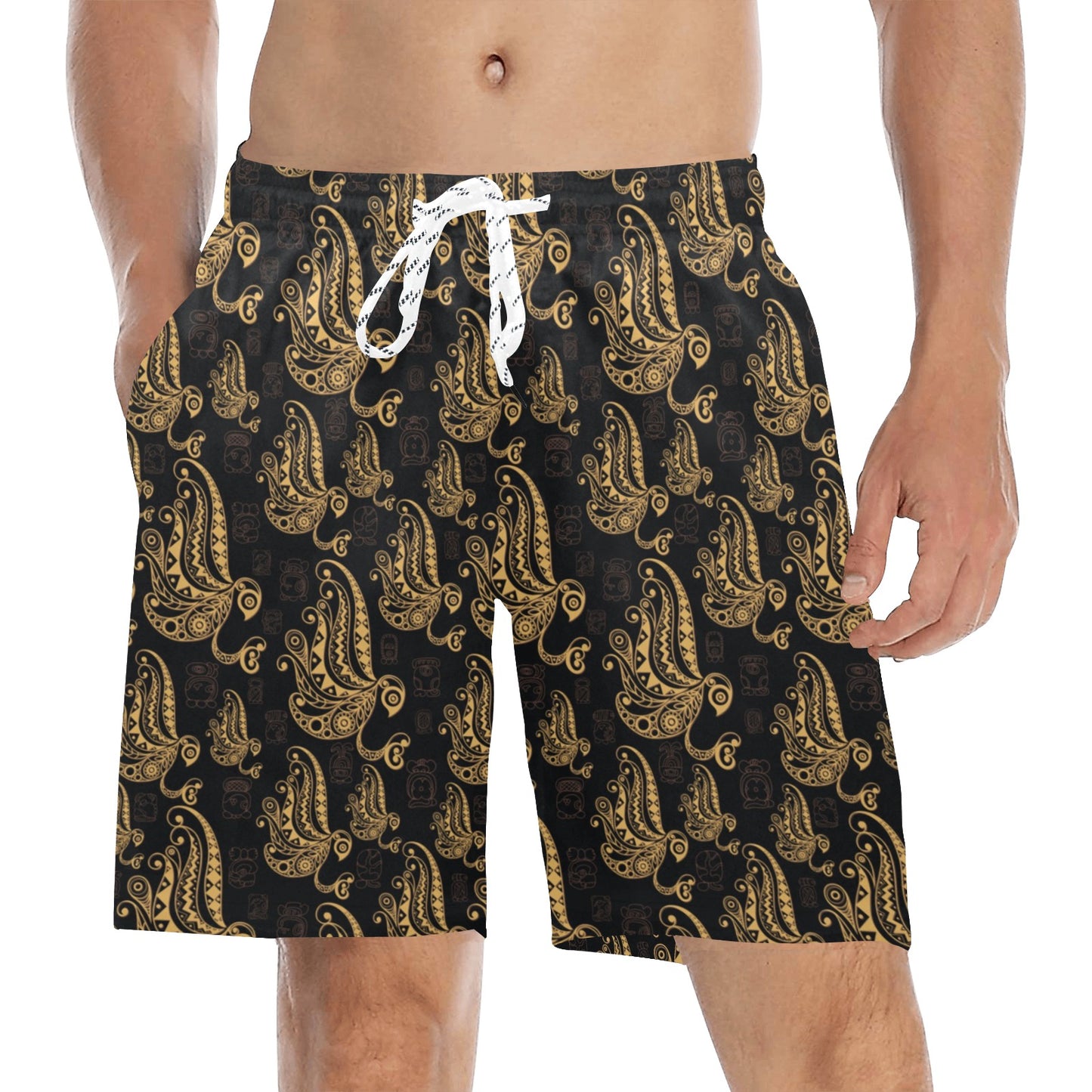 Owl Tribal Polynesian Design Print Men's Swim Trunks Beach Shorts