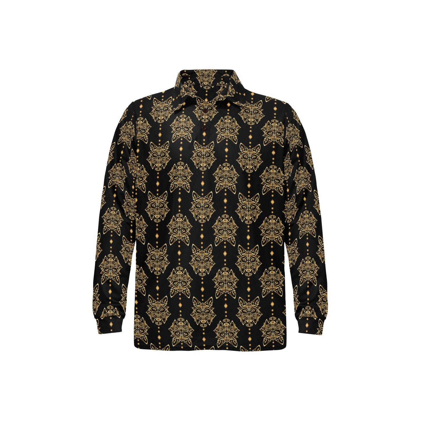 Aztec Wolf Pattern Print Design 04 Long Sleeve Polo Shirt For Men's