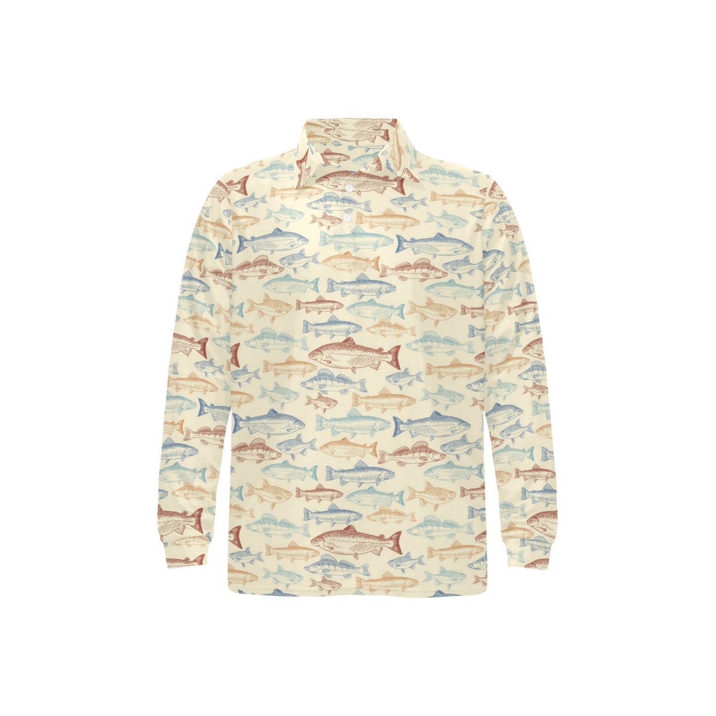 Salmon Fish Print Design LKS302 Long Sleeve Polo Shirt For Men's