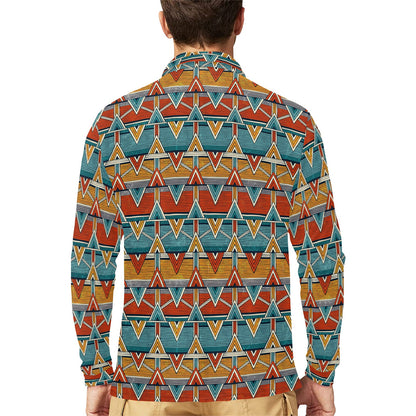 Kente Print African Design Themed Long Sleeve Polo Shirt For Men's